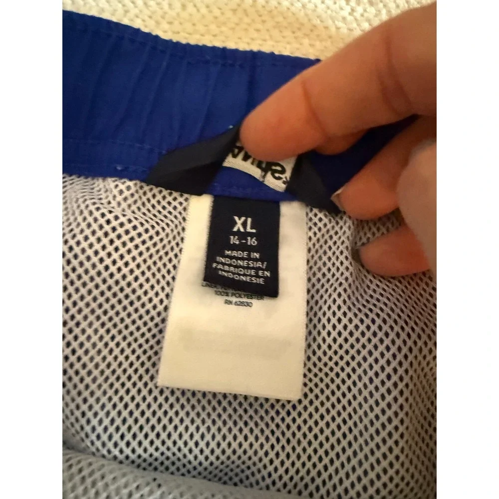 Lands End Boys Blue Swim Trunks Youth XL 14-16 Elastic Waist Board Shorts